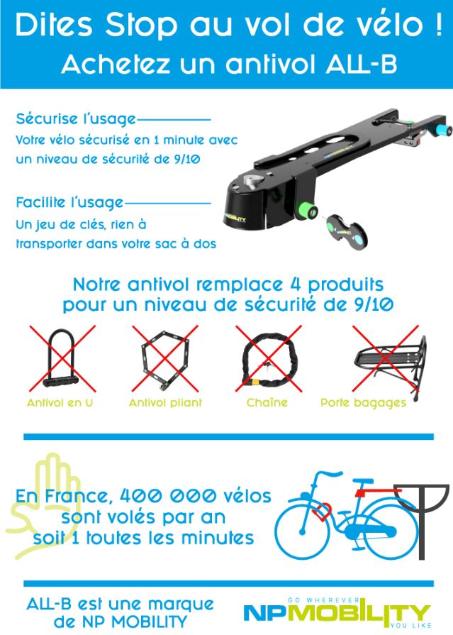 Antivol ALL-B 3, 2 antivols en 1 + porte bagage - NP MOBILITY