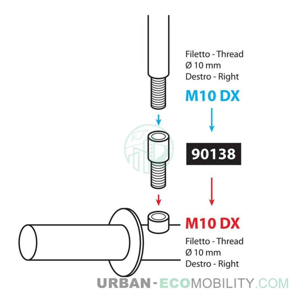 Adaptateur pour rétroviseurs moto - Filetage ø 10 mm droite > ø 10 mm droite