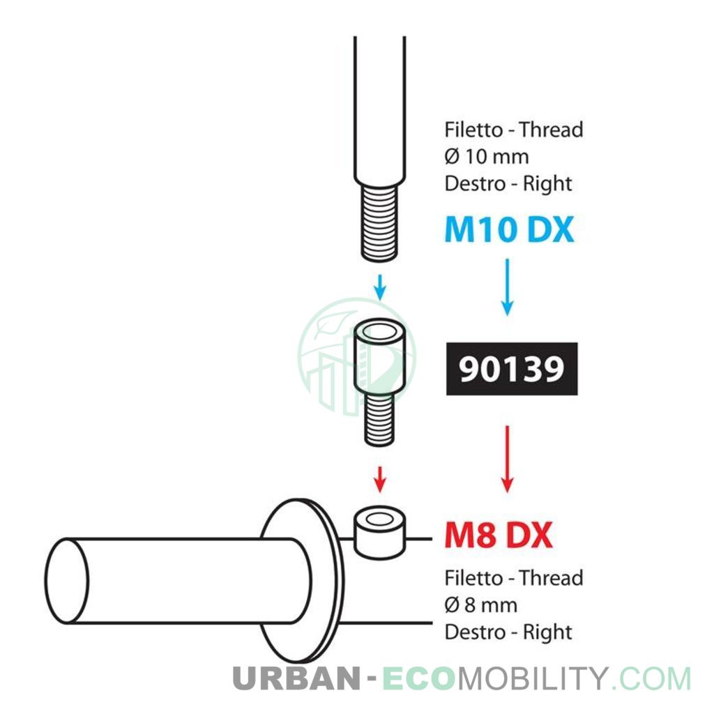 Adaptateur pour rétroviseurs moto - Filetage ø 10 mm droite > ø 8 mm droite