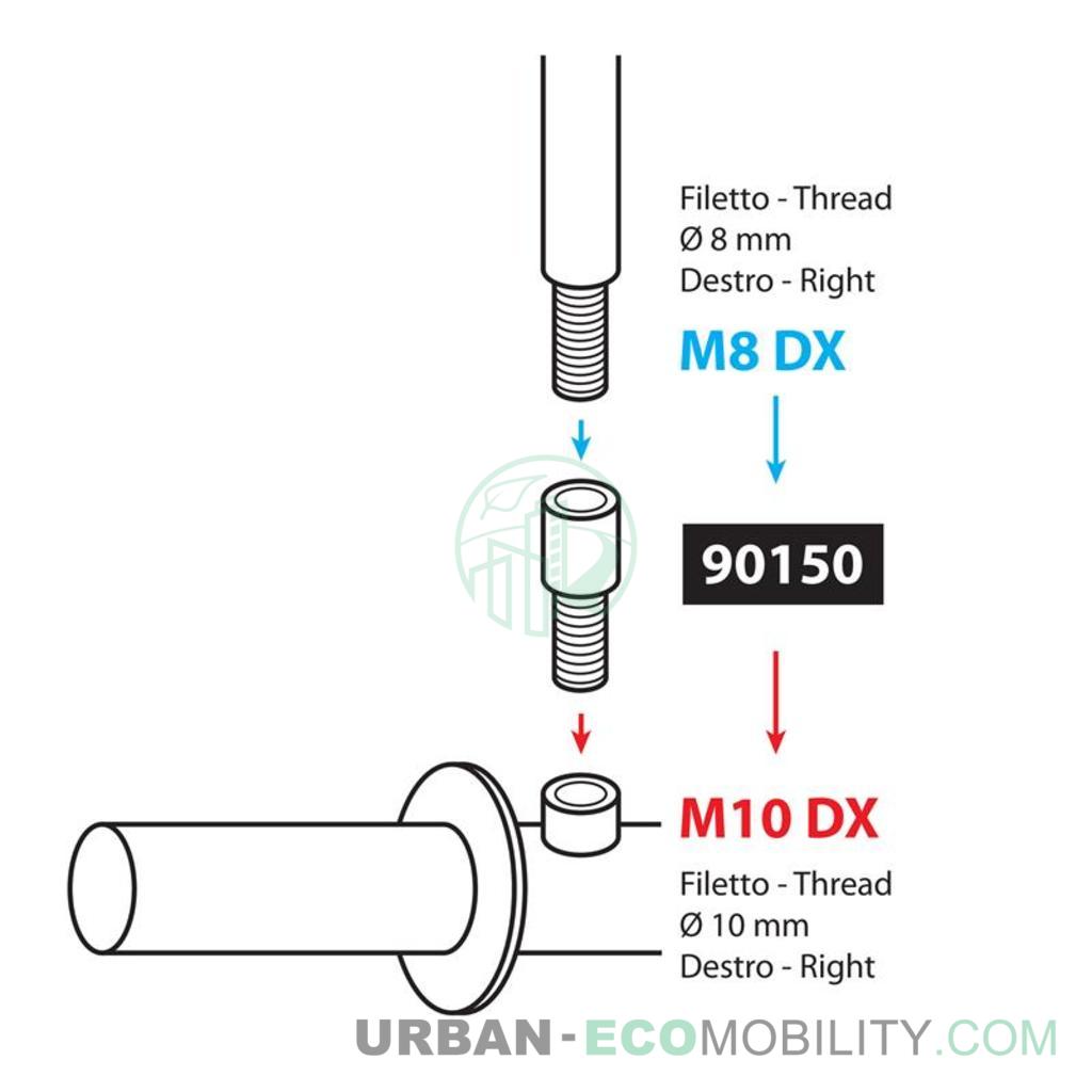 Adaptateur pour rétroviseurs moto - Filetage ø 8 mm droite &gt; ø 10 mm droite